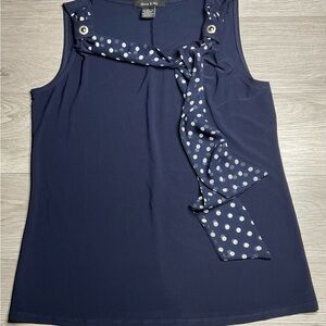 Adele & May Womens Tank Top Shirt Large‎ Navy Sleeveless Polyester Spandex